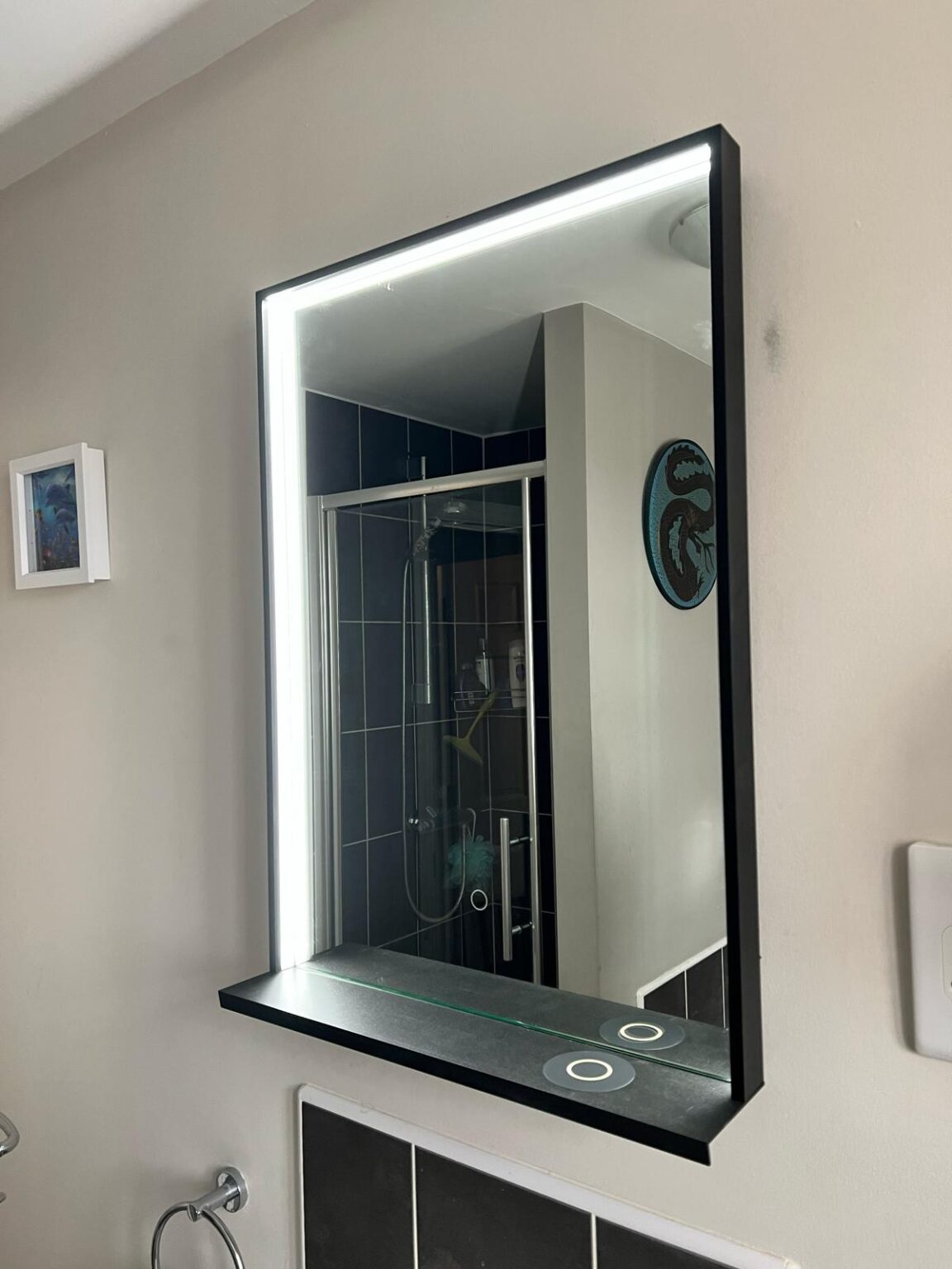 LED bathroom mirror with modern black frame
